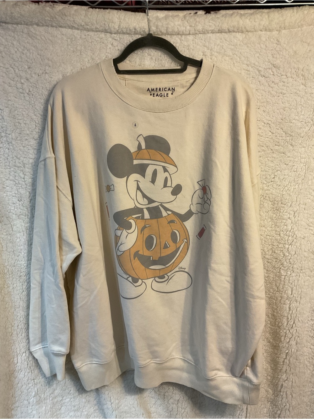 American Eagle Outfitters Cream Crewneck with Mickey Pumpkin Graphic